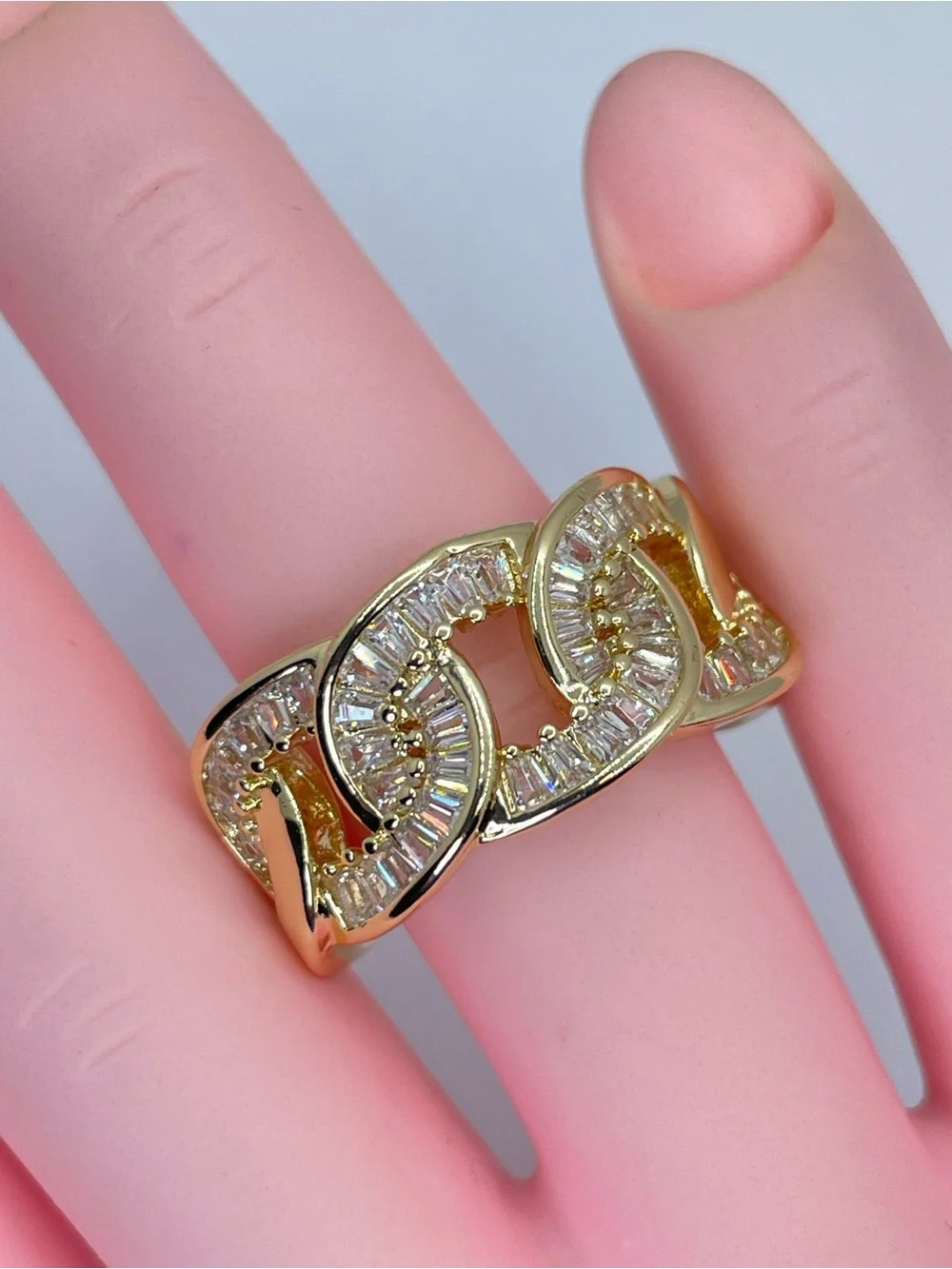 Swarovski Crystal Elements Diamond White Gold Art Deco Baguette Statement Ring